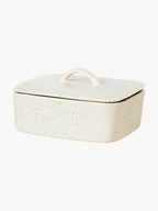 Beurrier en grès cérame émaillé Saisons, larg. 17 x haut. 7 cm