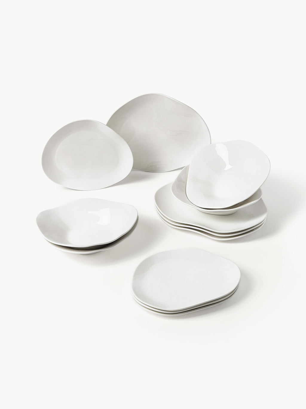 Service de table en porcelaine de forme organique Joana, 4 personnes (12 pièces), 4 personnes (12 pièces)