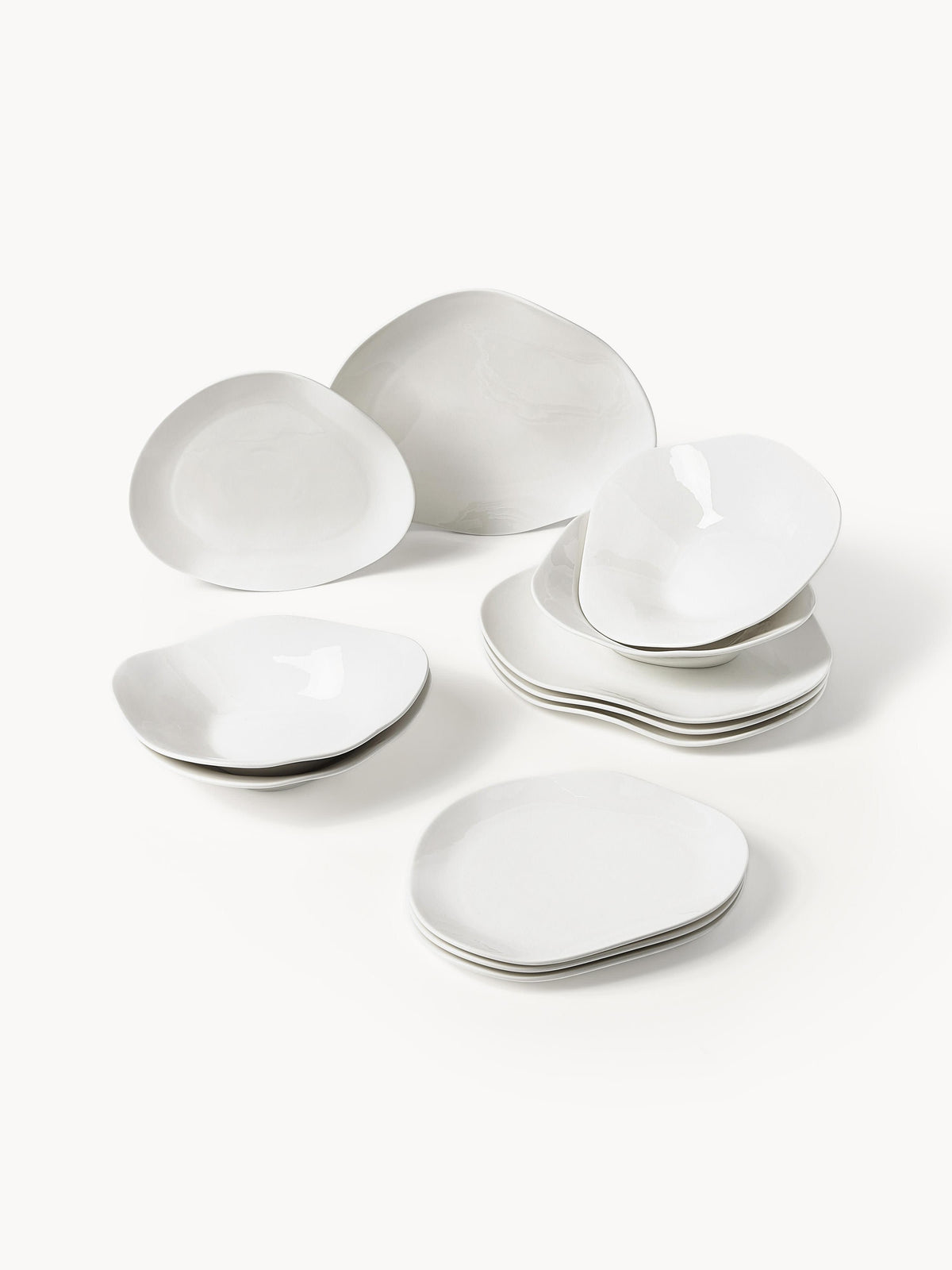 Service de table en porcelaine de forme organique Joana, 4 personnes (12 pièces), 4 personnes (12 pièces)